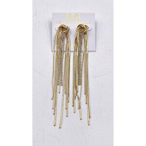 New Neiman Marcus Adorina Gold Tone Chain & Crystal Fringe Drop Glam Earrings ￼